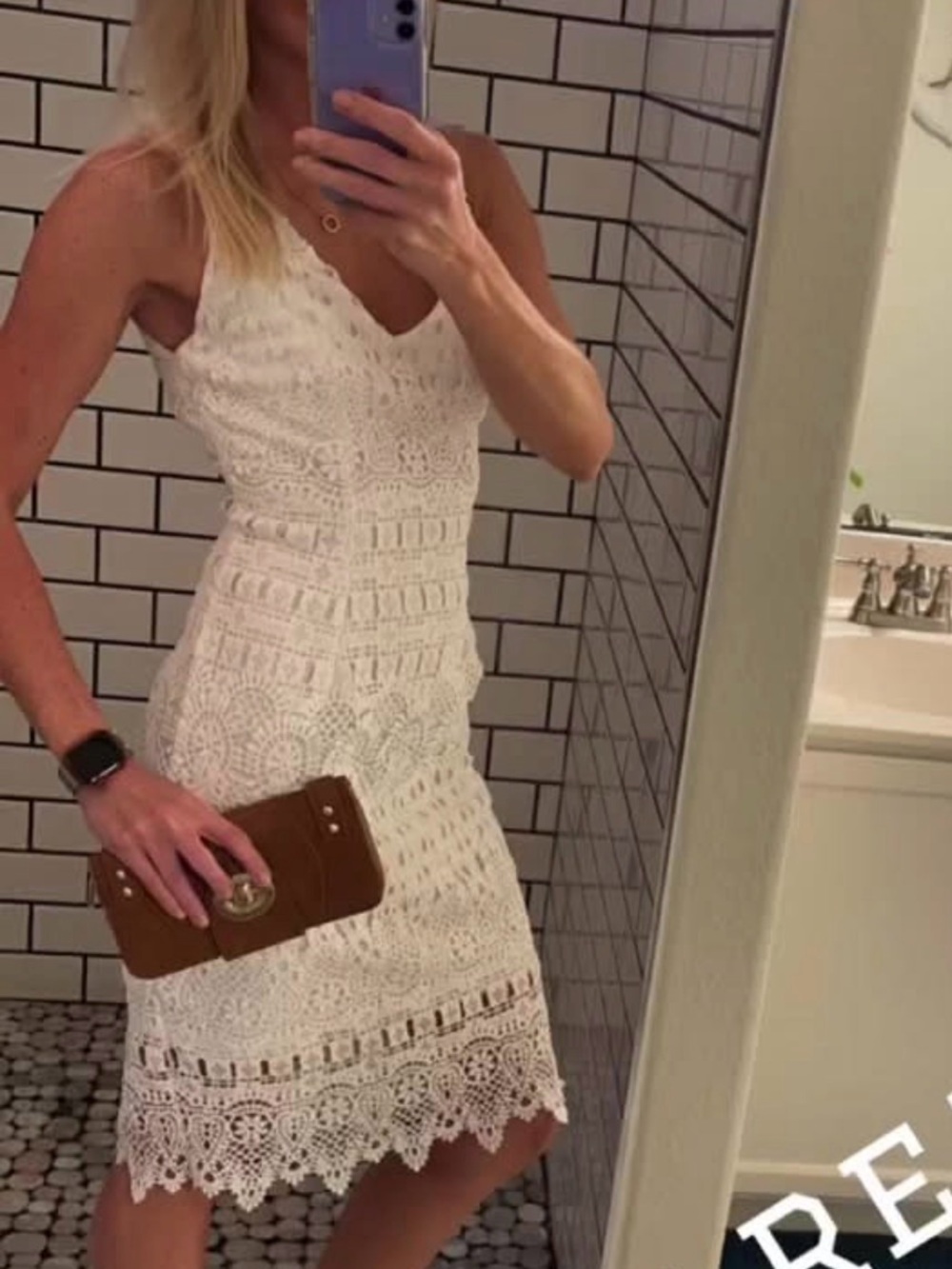 Premier Amour White Lace Crochet Sheath Dress